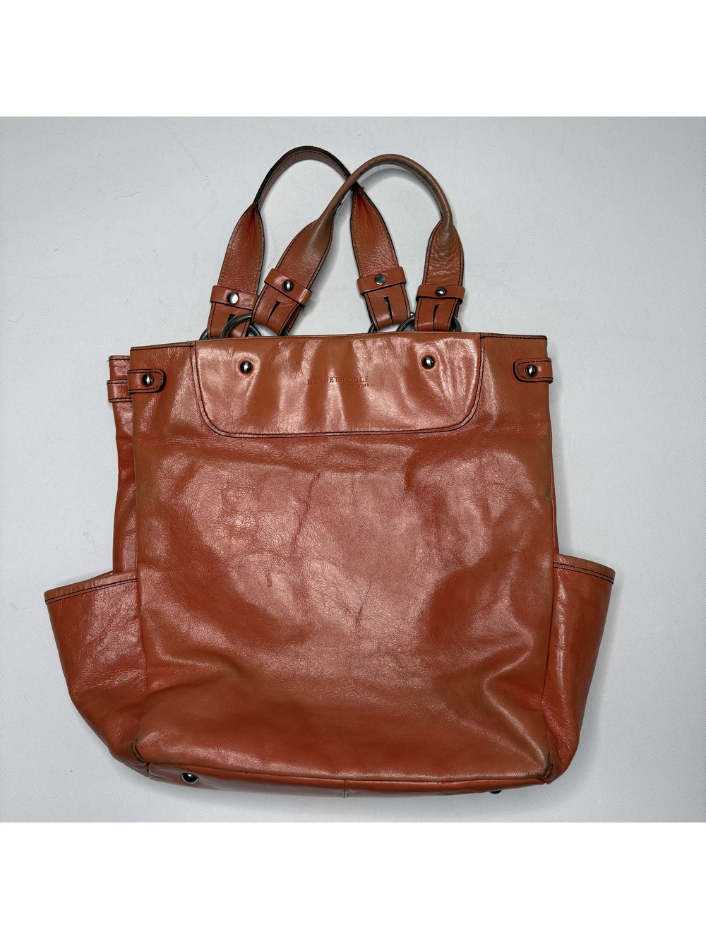 Kenneth Cole Brown Leather Tote Bag Shoulder Purse Carryall